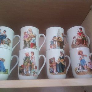 VINTAGE NORMAN ROCKWELL MUSEUM COLLECTION SET OF 8 COFFEE CUPS